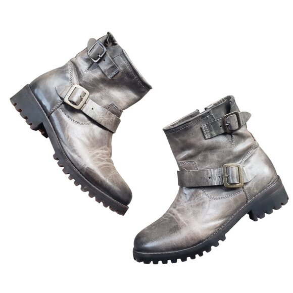 Freebird by Steven Leather Biker Moto Boots Booties Women's 7 Gray - Picture 1 of 11